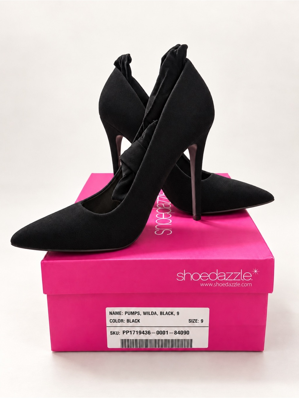 Shoe Dazzle Black Pointed-Toe Stiletto Pumps with Gathered Vamp